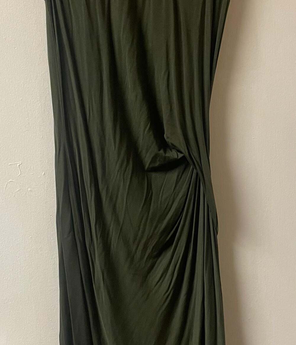 Dark Green Draped Sleeveless Midi Dress